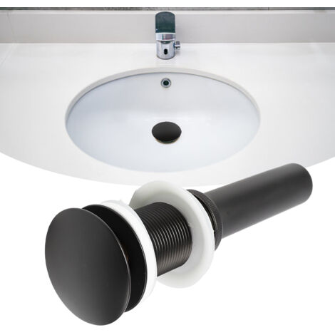 Tapón de desagüe con resorte sin rebosadero para lavabo de baño, fabricado en ABS negro, anti-obstrucción.