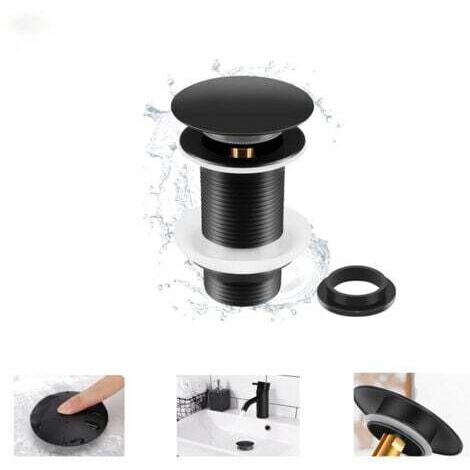 Tapón de fregadero negro sin rebosadero, tapón de fregadero emergente universal negro, tapón de desagüe sin rebosadero, tapón de desagüe sin rebosadero, tapón emergente automático para fregadero de en