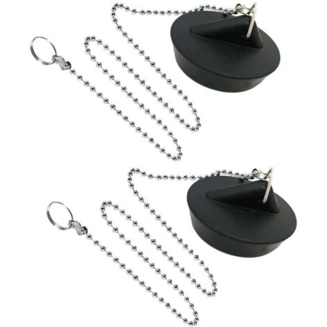Tapón de goma para fregadero (2 unidades) con cadena de bolas, tapón universal de acero inoxidable con gancho para fregadero de cocina o bañera.