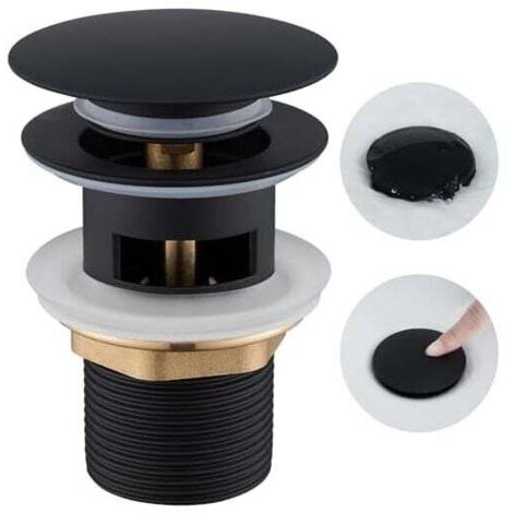 Tapón de lavabo con rebosadero KZQ (6,6 × 6,6 × 8 cm), tapón de lavabo para baño, tapón de desagüe emergente Clic-Clac para evitar obstrucciones, estándar universal G 1 1/4, acabado