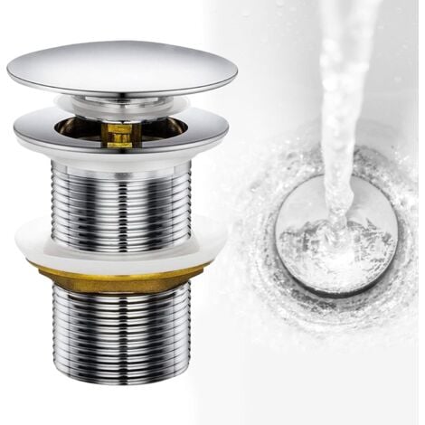 TONCHEAN Tapón de lavabo, tapón de lavabo, sistema de desagüe emergente, tapón click-clack, desagüe de baño de acero inoxidable sin rebosadero, antiobstrucción, color plata para lavabo de baño con universal