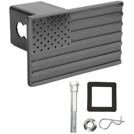 Tapón de protección para enganche de remolque - Negro - Insignia de aluminio con diseño de bandera - Tamaño estándar de 5 pulgadas