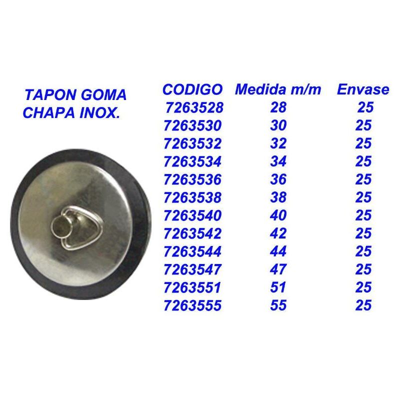 

MIBRICOTIENDA tapon lavabo goma caucho 38 con chapa inox 7263538