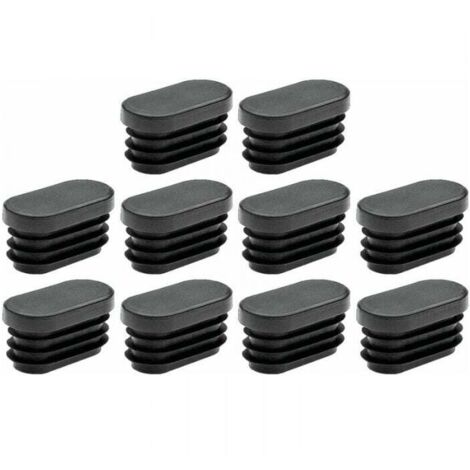 Tapón ovalado antideslizante PELD para tubos de listones, para muebles, mesas y patas de sillas, con ranuras, 40 x 20 mm, negro, 10 unidades