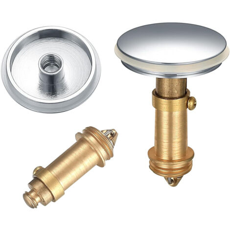 Tapones de desagüe para lavabo con pulsador (paquete de 2), de latón macizo cromado, de 38 mm, con sistema de clic y clac.