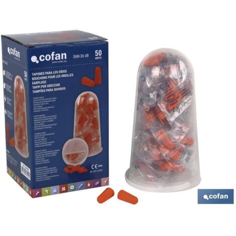 Tapones de protección auditiva desechables PU SNR 36dB fabricados en espuma color naranja (Pack de 50 unidades)