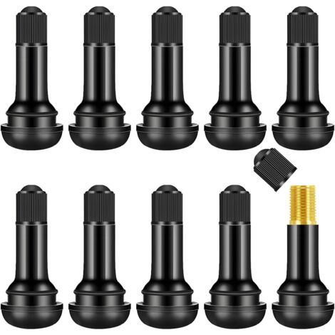 Tapones de válvula TR414 - Paquete de 10 tapones de goma negros - Para automóviles, camiones y motocicletas - Máximo sellado y fácil instalación