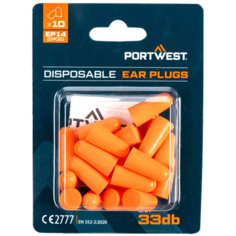 Tapones para los oídos de espuma de poliuretano (10 pares) PORTWEST EP14  Naranja