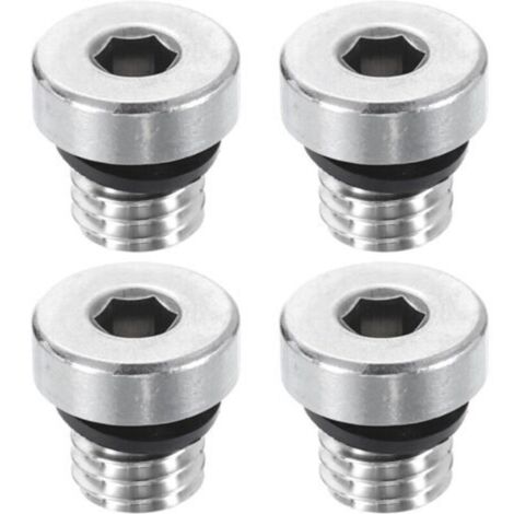Tapones para tuberías de acero inoxidable 304 – Paquete de 4, rosca macho M8×1.25, cabeza hexagonal con anillo de sellado