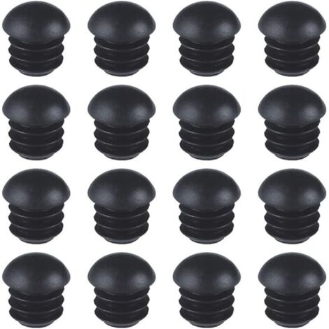 Tapones redondos de plástico SHINING HOUSE (16 mm), 16 piezas, tapones redondos para extremos de tubos de sillas, insertos redondos acanalados para patas de mesas, sillas y muebles (negro)