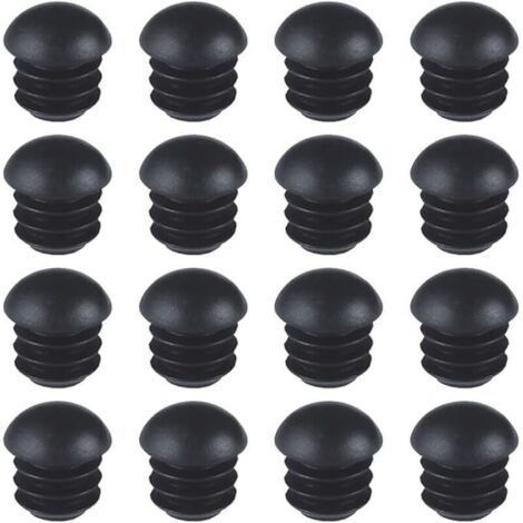 Tapones redondos de plástico SHINING HOUSE (16 mm), 16 piezas, tapones redondos para extremos de tubos de sillas, insertos redondos acanalados para patas de mesas, sillas y muebles (negro)