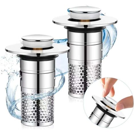 Tapones universales para bañera (34-40 mm, con colador) para fregadero, desagües y bañeras, accesorios para cocina y baño (paquete de 2)