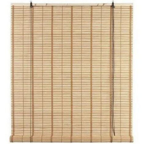 EUROSTORE07 Volet en lanie'res de bambou marron clair 100x160 cm avec poulie enroulable supports bois et crochets me'talliques