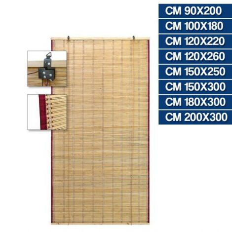 TAPPARELLA TENDA IN BAMBOO CM. 90X200H CON CARRUCOLE E PROTEZIONI LATERALI