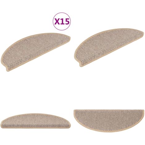 Tappeti Adesivi Scale Aspetto Sisal 15pz 65x21x4cm Beige Chiaro - Tappeti antiscivolo - Tappeti in sisal