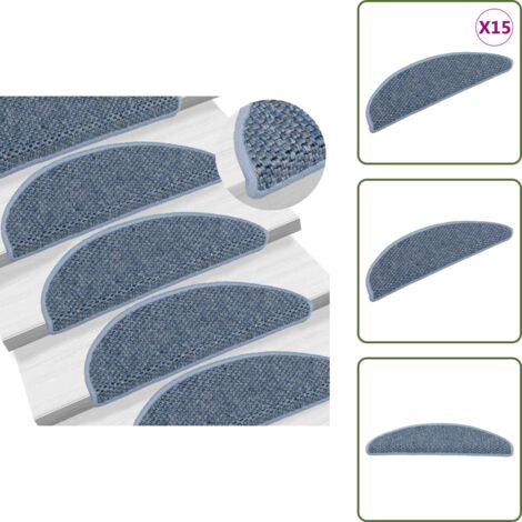 Tappeti antiscivolo - vidaXL Tappeti Autoadesivi per Scale Aspetto Sisal 15pz 56x17x3 cm Blu - Tappeti per scale in fibra di agave