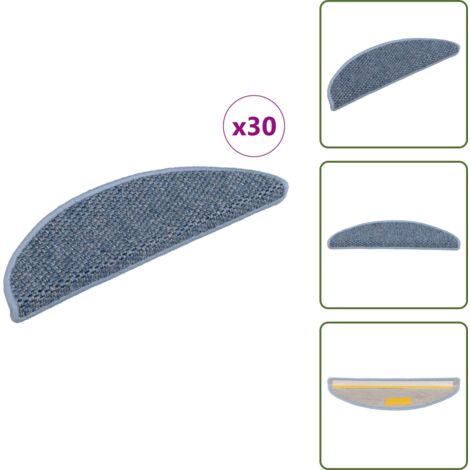 Tappeti antiscivolo - vidaXL Tappeti Autoadesivi per Scale Aspetto Sisal 30pz 56x17x3 cm Blu - Tappeti per scale in polipropilene