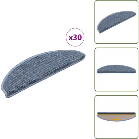 Tappeti antiscivolo - vidaXL Tappeti Autoadesivi per Scale Aspetto Sisal 30pz 65x21x4 cm Blu - Tappeti per scale in polipropilene