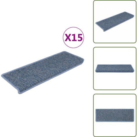 Tappeti antiscivolo - vidaXL Tappeti Autoadesivi Scale Aspetto Sisal 15 pz 65x21x4 cm Blu - Tappeti per scale in fibra di agave