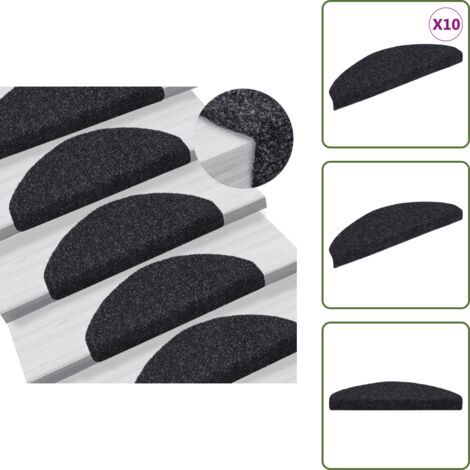 Tappeti antiscivolo - vidaXL Tappetini per scale autoadesivi 10 pz 65x21x4 cm neri semicircolari grandi - Tappeti per scale in polipropilene