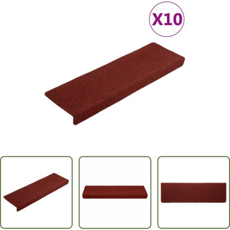 Tappeti autoadesivi - Tappetini per scale autoadesivi 10 pz 65x21x4 cm Bordeaux Rosso Bordo rettangolare
