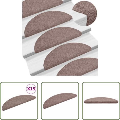 Tappeti autoadesivi -  Tappetini per scale autoadesivi 15 pz 56x17x3 cm Marrone Chiaro Semicircolari