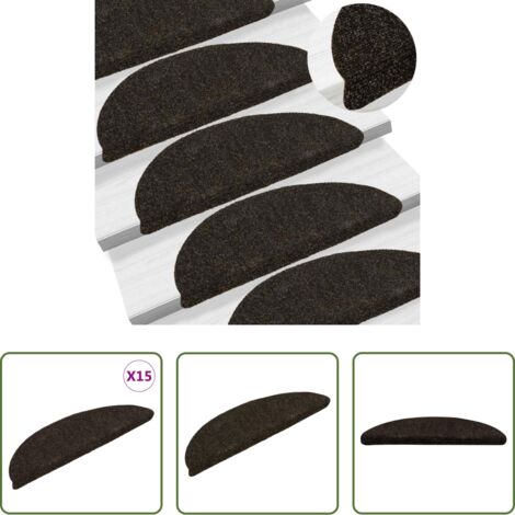 Tappeti autoadesivi -  Tappetini per scale autoadesivi 15 pz 56x17x3 cm Marrone scuro semicircolari