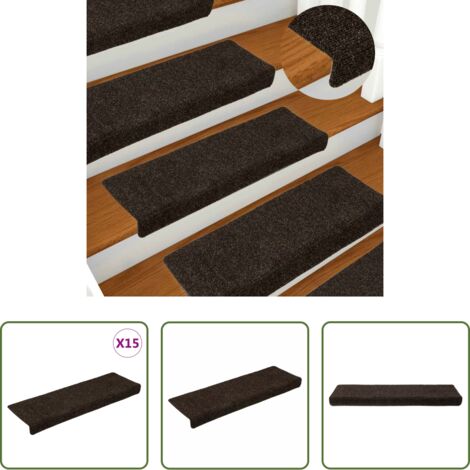 Tappeti autoadesivi -  Tappetini per scale autoadesivi 15 pz 65x21x4 cm marrone scuro bordo rettangolare