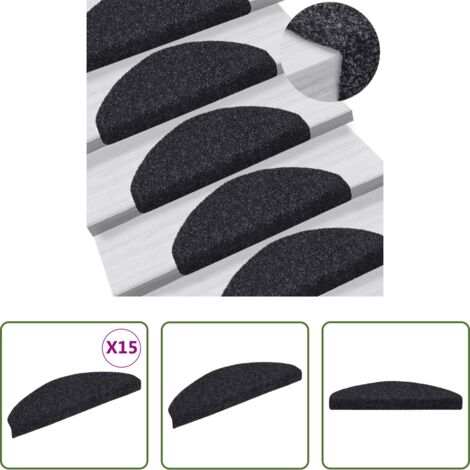 Tappeti autoadesivi -  Tappetini per scale autoadesivi 15 pz 65x21x4 cm neri semicircolari grandi