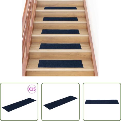 Tappeti autoadesivi - Tappetini per scale autoadesivi 15 pz 76x20 cm blu navy rettangolari