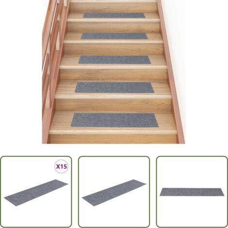 Tappeti autoadesivi -  Tappetini per scale autoadesivi 15 pz 76x20 cm Grigio chiaro Rettangolari