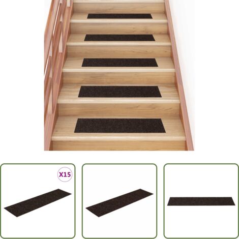 Tappeti autoadesivi -  Tappetini per scale autoadesivi 15 pz 76x20 cm marrone scuro rettangolari