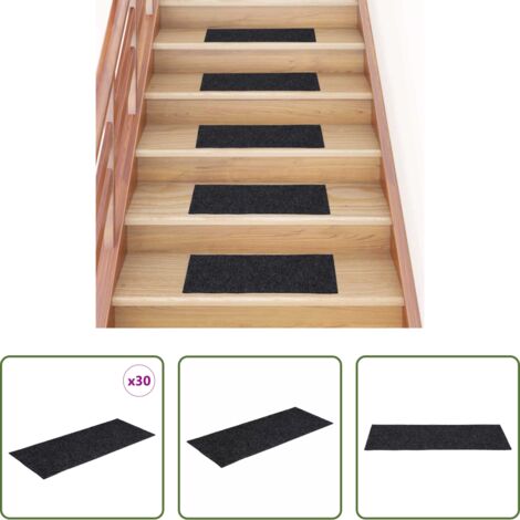 Tappeti autoadesivi -  Tappetini per scale autoadesivi 30 pz 60x25 cm Grigio Scuro rettangolari