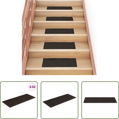 Tappeti autoadesivi -  Tappetini per scale autoadesivi 30 pz 60x25 cm marrone scuro rettangolari