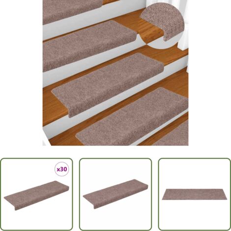 Tappeti autoadesivi -  Tappetini per scale autoadesivi 30 pz 65x21x4 cm Marrone Chiaro Bordo rettangolare