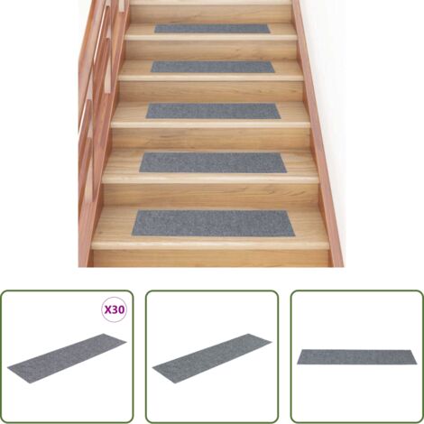 Tappeti autoadesivi -  Tappetini per scale autoadesivi 30 pz 76x20 cm Grigio chiaro Rettangolari