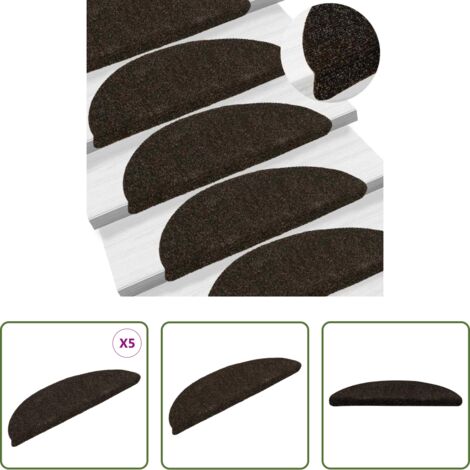 Tappeti autoadesivi - Tappetini per scale autoadesivi 5 pz 56x17x3 cm marrone scuro semicircolari