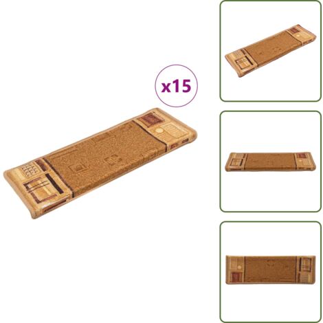 Tappeti autoadesivi - vidaXL Tappetini Autoadesivi per Scale 15 pz 65x21x4 cm Beige - Tappeti in poliammide