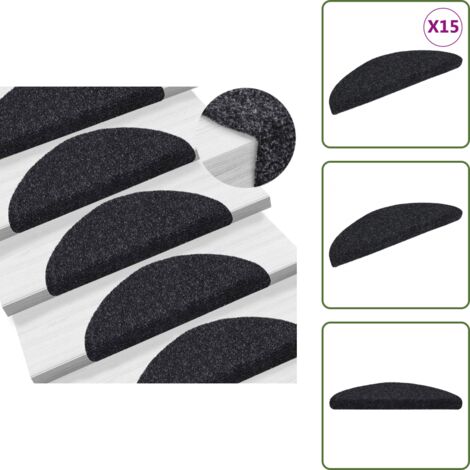 Tappeti per scale autoadesivi - vidaXL Tappetini per scale autoadesivi 15 pz 56x17x3 cm neri semicircolari - Tappeti per scale neri