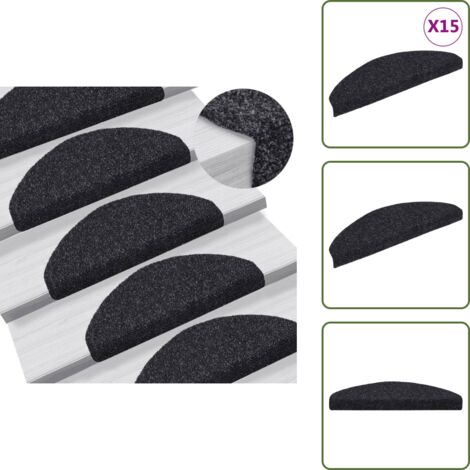 Tappeti per scale autoadesivi - vidaXL Tappetini per scale autoadesivi 15 pz 65x21x4 cm neri semicircolari grandi - Tappeti per scale neri