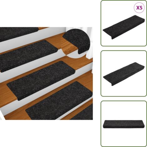 Tappeti per scale autoadesivi - vidaXL Tappetini per scale autoadesivi 5 pz 65x21x4 cm neri con bordo rettangolare - Tappeti per scale neri