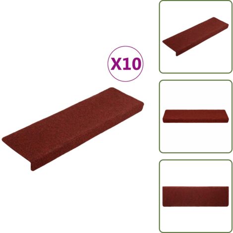Tappeti per scale in polipropilene - vidaXL Tappetini per scale autoadesivi 10 pz 65x21x4 cm Bordeaux Rosso Bordo rettangolare - Tappeti antiscivolo