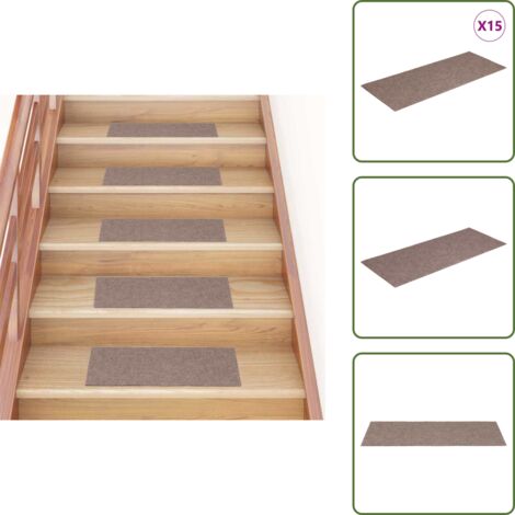 Tappeti per scale marrone chiaro - vidaXL Tappetini per scale autoadesivi 15 pz 60x25 cm marrone chiaro rettangolari -