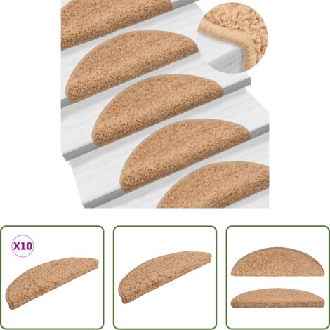 Tappetini antiscivolo -  Tappetini per scale 10 pz 56x17x3 cm Beige Semicircolari