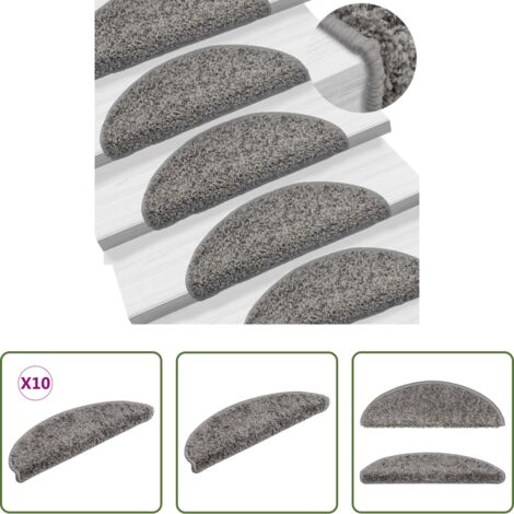 Tappetini antiscivolo -  Tappetini per scale 10 pz 56x17x3 cm Grigio Semicircolari