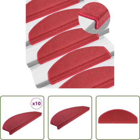 Tappetini antiscivolo -  Tappetini per scale 10 pz 65x24x4 cm Rossi Semicircolari Grandi