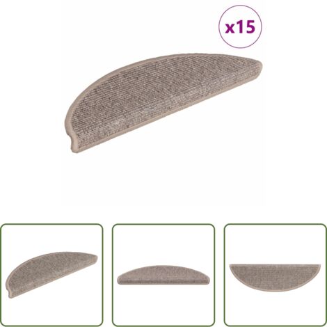 Tappetini antiscivolo -  Tappetini per scale 15 pz 56x17x3 cm Beige scuro Semicircolari