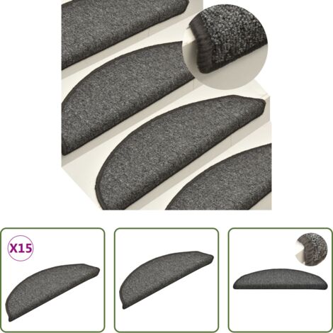 Tappetini antiscivolo -  Tappetini per scale 15 pz 56x17x3 cm Grigio scuro Semicircolari