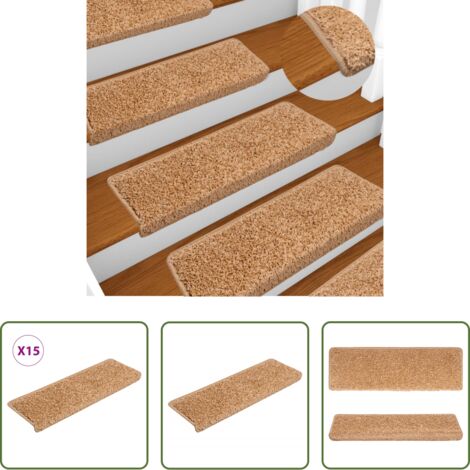 Tappetini antiscivolo -  Tappetini per scale 15 pz 65x21x4 cm Beige Bordo rettangolare
