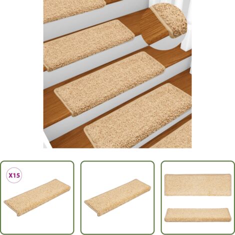Tappetini antiscivolo -  Tappetini per scale 15 pz 65x21x4 cm Crema Bordo rettangolare